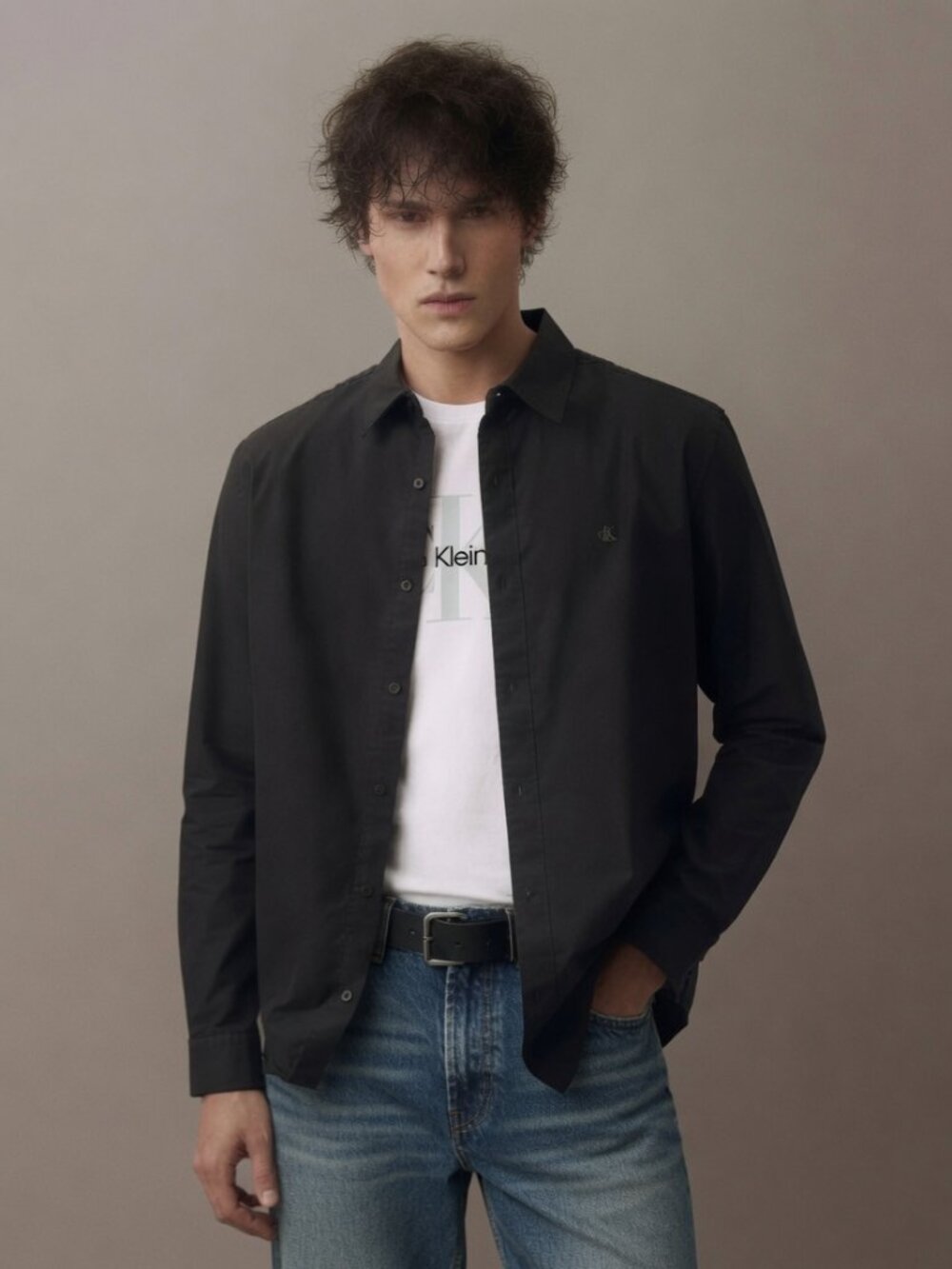 New Men's Calvin Klein Solid Oxford Classic Button-Down Black Shirt Size Large